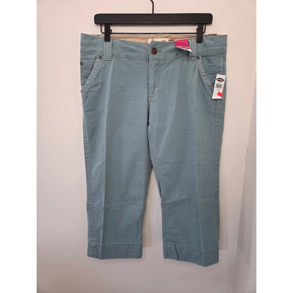 Old Navy Y2k Ultra Low Waist Capri Pants Light Blue Cropped Size 12 NEW